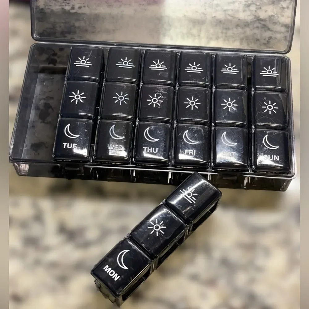 Bug Hill Black Weekly Pill Organizer (3X a Day/7 Days a Week) Great for Travel